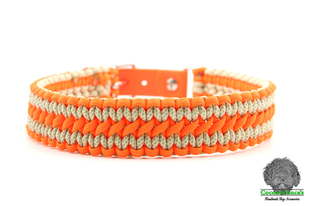 'Double Cobra' Paracord Dog Collar Orange Tuffdogs Stuff