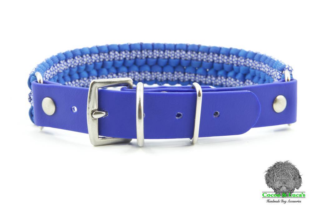 'Double Cobra' Adjustable Paracord Dog Collar Blue Tuffdogs Stuff