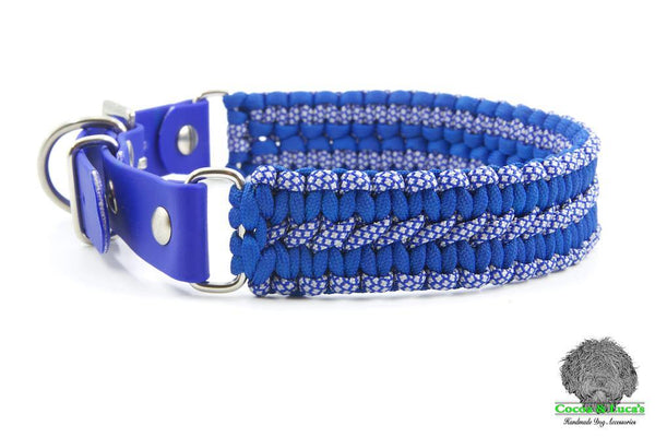 Double Cobra Adjustable Paracord Dog Collar Blue