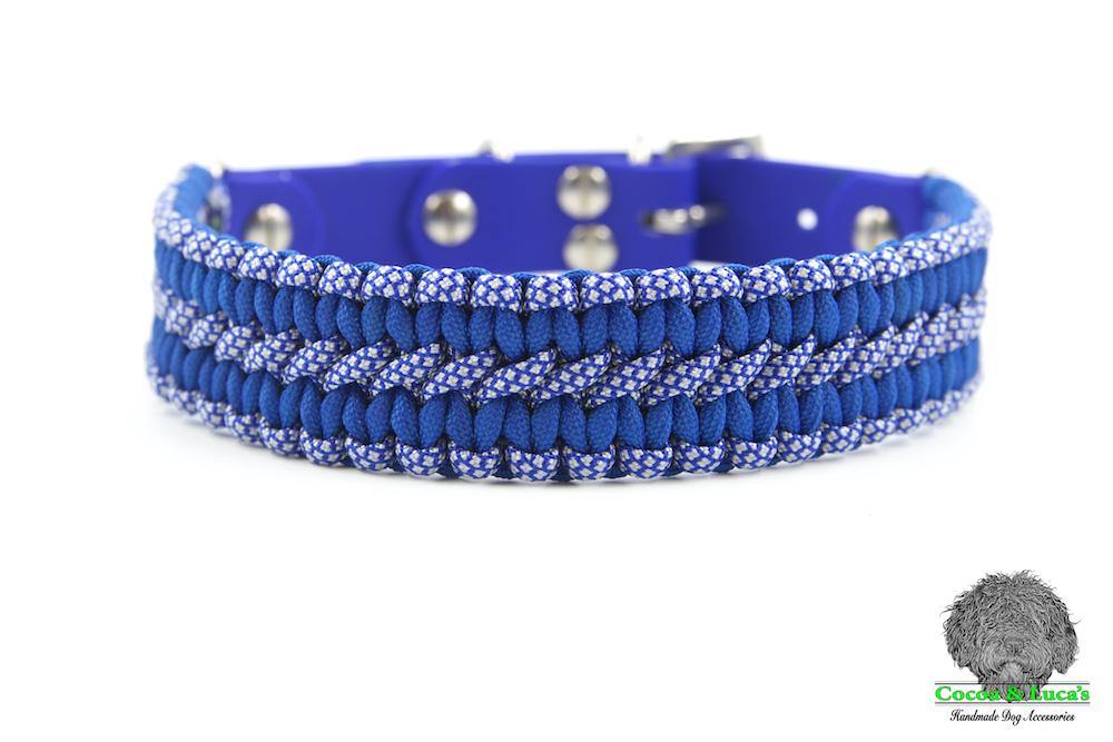 'Double Cobra' Adjustable Paracord Dog Collar Blue Tuffdogs Stuff